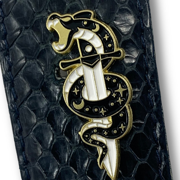 Gold enamel galaxy hissing snake on a sword pin - Picture 7 of 9